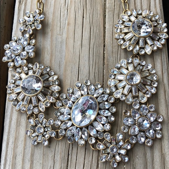 J. Crew Jewelry - J Crew Floral Clear Crystal Statement Necklace!